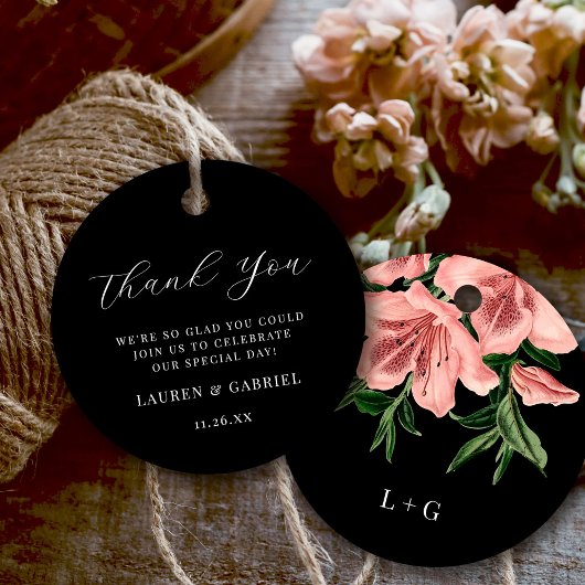 Elegant Blush Pink Floral Weddenschap Hartelijk da Bedankjes Labels