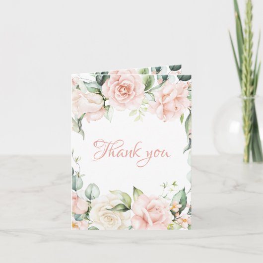 Elegant Blush Pink Floral Wedding Bedankkaart (Voorkant)