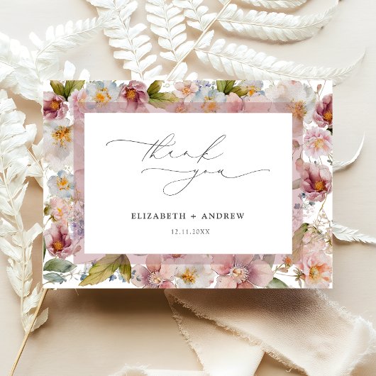 Elegant Blush Pink Floral Wedding Bedankkaart