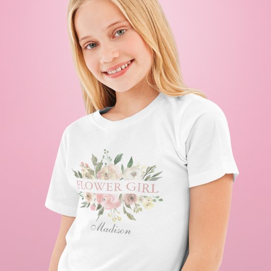 Elegant Blush Pink Floral Wedding Bloemenmeisje Ki T-shirt