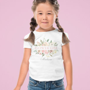 Elegant Blush Pink Floral Wedding Bloemenmeisje Kinder Shirts