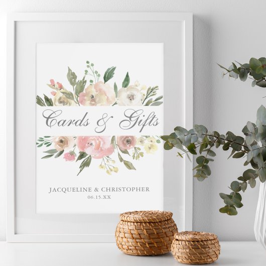 Elegant Blush Pink Floral Wedding Cards & Gifts Poster