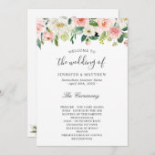 Elegant Blush Pink Floral Wedding Ceremony Programmakaart (Voorkant / Achterkant)