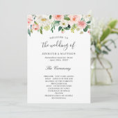 Elegant Blush Pink Floral Wedding Ceremony Programmakaart (Staand voorkant)