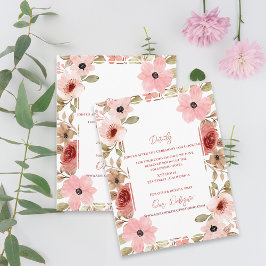 Elegant Blush Pink Floral Wedding Details Informatiekaartje
