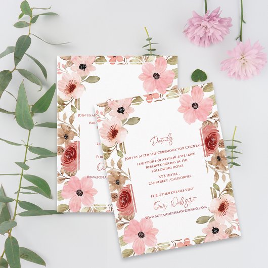 Elegant Blush Pink Floral Wedding Details Informatiekaartje
