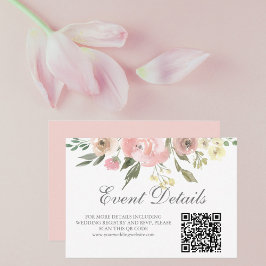 Elegant Blush Pink Floral Wedding Details QR Code RSVP Kaartje