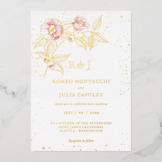 Elegant Blush Pink Floral Wedding Folie Uitnodiging (Voorkant)