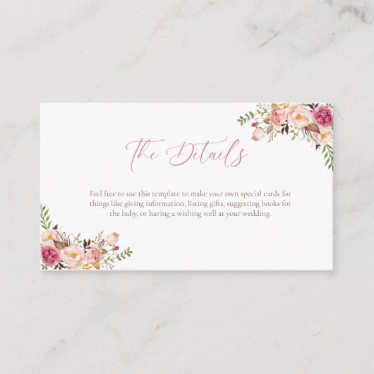 Elegant Blush Pink Floral Wedding Informatiekaartje (Voorkant)