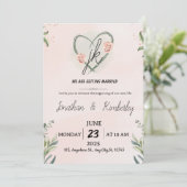 Elegant Blush Pink Floral Wedding Invite Kaart (Staand voorkant)