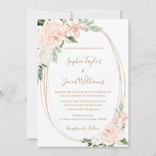 Elegant Blush Pink Floral Wedding Kaart (Voorkant)