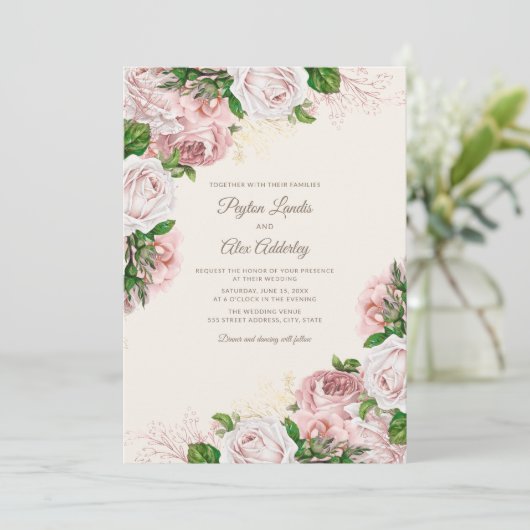 Elegant  Blush Pink Floral Wedding Kaart (Staand voorkant)