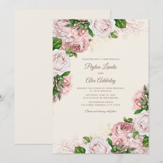 Elegant  Blush Pink Floral Wedding Kaart (Voorkant / Achterkant)
