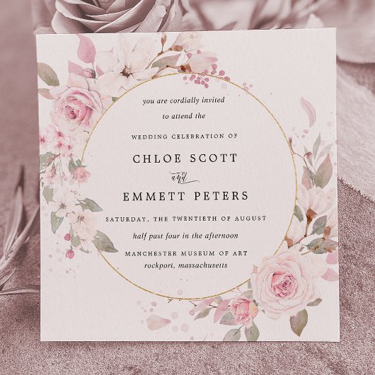 Elegant Blush Pink Floral Wedding Kaart