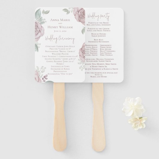 Elegant Blush Pink Floral Wedding Programme Handwaaier (Voorkant en achterkant)