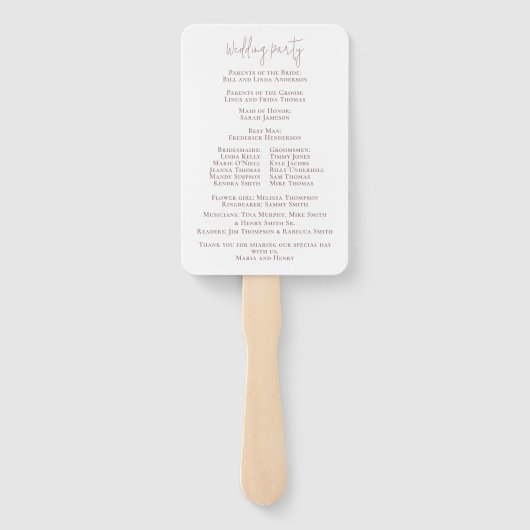 Elegant Blush Pink Floral Wedding Programme Handwaaier (Achterkant)