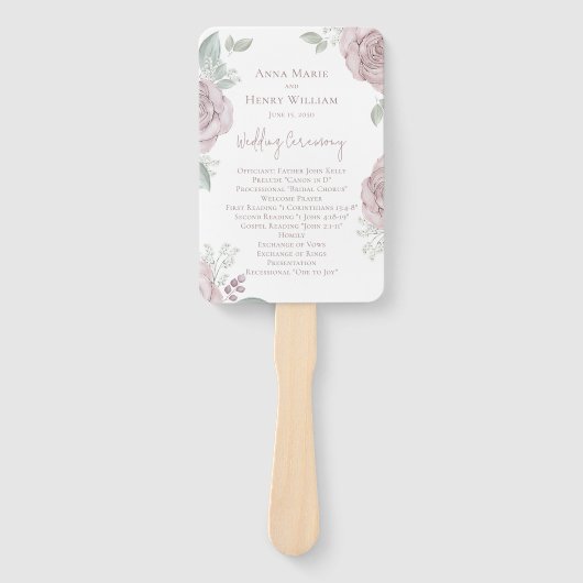 Elegant Blush Pink Floral Wedding Programme Handwaaier (Voorkant)