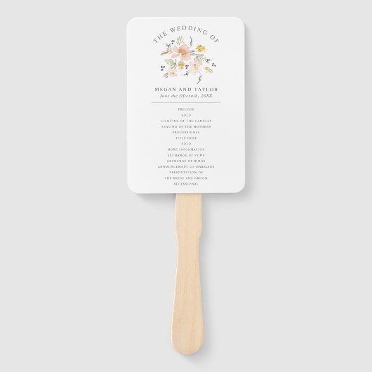 Elegant Blush Pink Floral Wedding Programme Handwaaier (Voorkant)