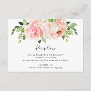 Elegant Blush Pink Floral Wedding Reception Informatiekaartje