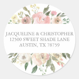Elegant Blush Pink Floral Wedding Return Address Ronde Sticker