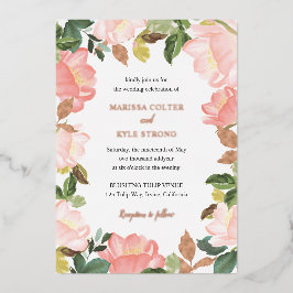 Elegant Blush Pink Floral Wedding Roos Gold Folie Uitnodiging