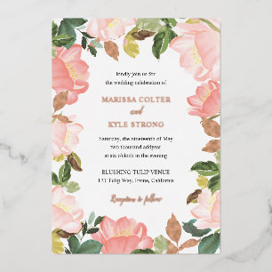 Elegant Blush Pink Floral Wedding Roos Gold Folie Uitnodiging