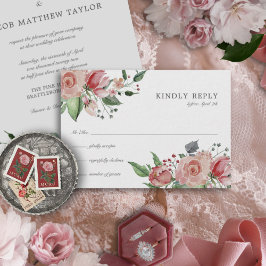 Elegant Blush Pink Floral Wedding RSVP Kaartje