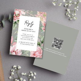 Elegant Blush Pink Floral Wedding RSVP Kaartje