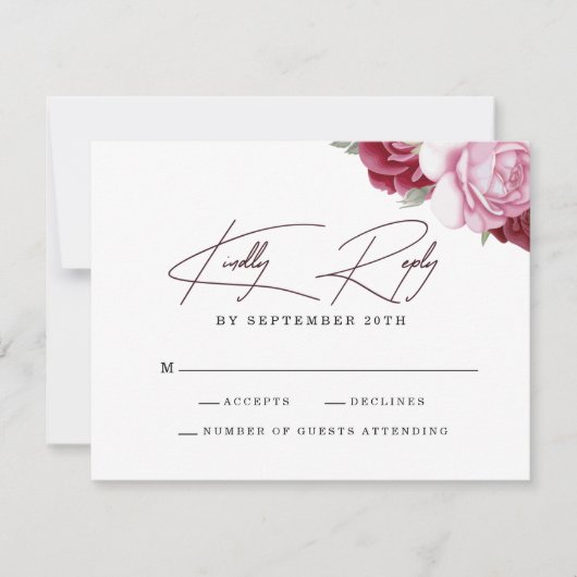 Elegant Blush Pink Floral Wedding RSVP Kaartje (Voorkant)