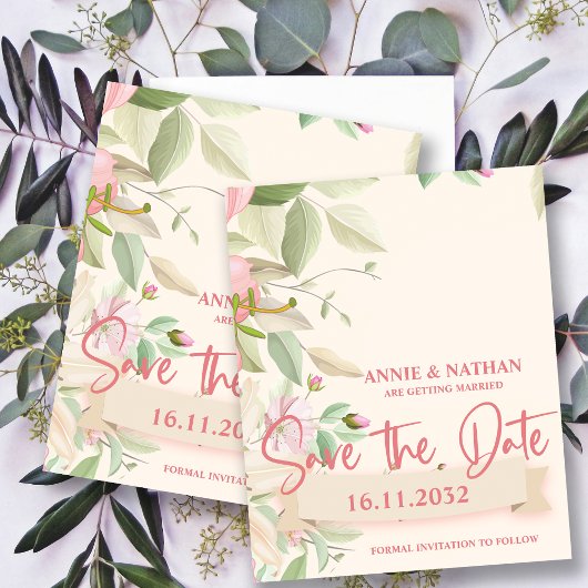 Elegant Blush Pink Floral Wedding Save the Date