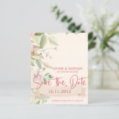 Elegant Blush Pink Floral Wedding Save the Date (Staand voorkant)