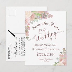 Elegant Blush Pink Floral Wedding Save the Date Aankondigingskaart
