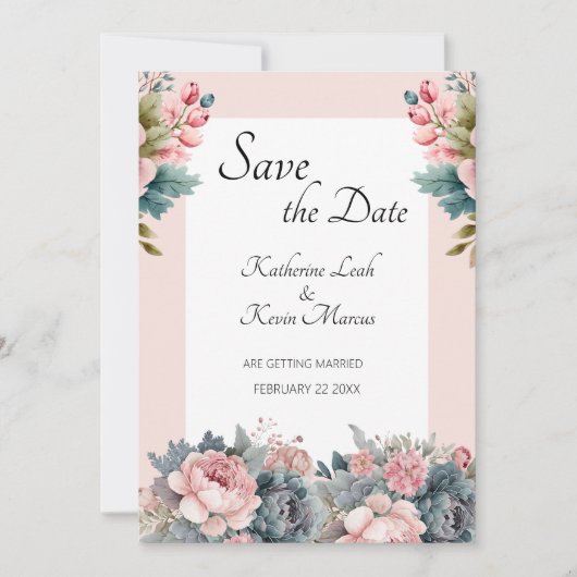 Elegant Blush Pink Floral Wedding Save the Date Kaart (Voorkant)