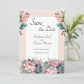 Elegant Blush Pink Floral Wedding Save the Date Kaart (Staand voorkant)