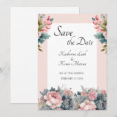 Elegant Blush Pink Floral Wedding Save the Date Kaart (Voorkant / Achterkant)
