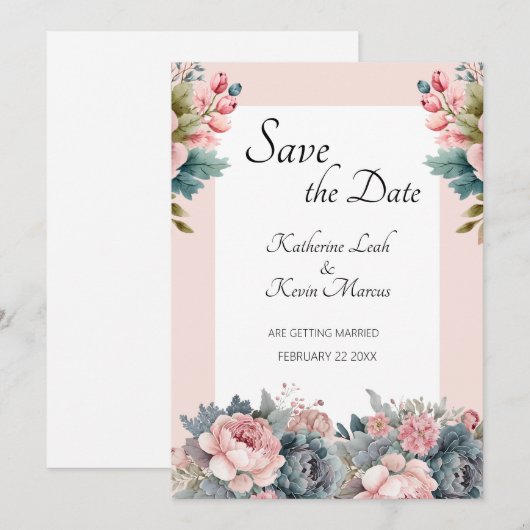 Elegant Blush Pink Floral Wedding Save the Date Kaart