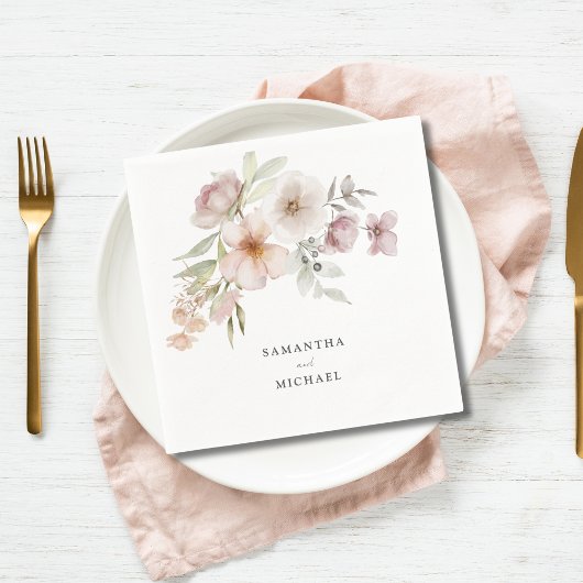 Elegant Blush Pink Floral Wedding Servet