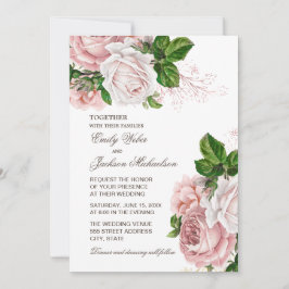 Elegant Blush Pink Floral Wedding Uitnodiging