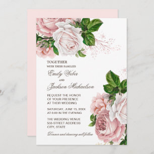 Elegant Blush Pink Floral Wedding Uitnodiging