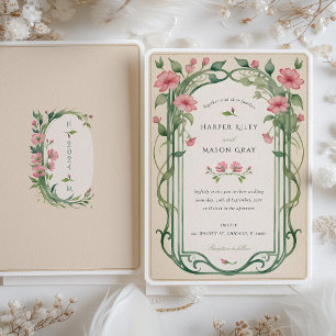 Elegant Blush Pink Floral Wedding Uitnodiging