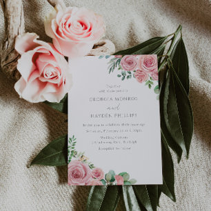 Elegant Blush Pink Floral Wedding Uitnodiging