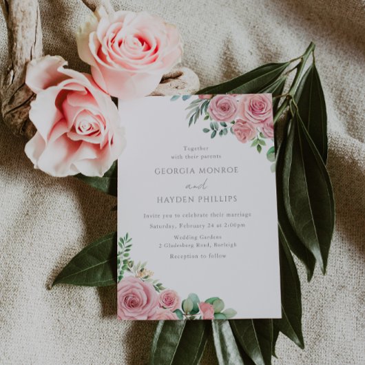 Elegant Blush Pink Floral Wedding Uitnodiging