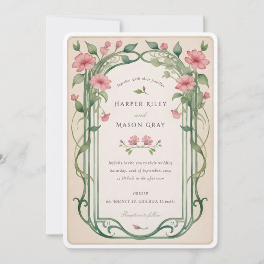 Elegant Blush Pink Floral Wedding Uitnodiging (Voorkant)
