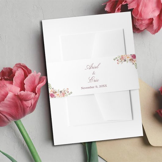 Elegant Blush Pink Floral Wedding Uitnodigingen Wikkel