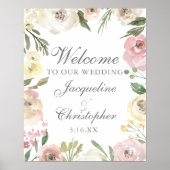 Elegant Blush Pink Floral Welkom bij ons huwelijk Poster (Voorkant)