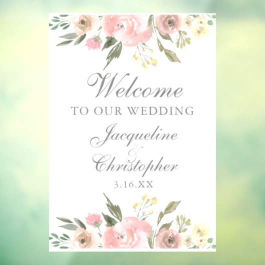 Elegant Blush Pink Floral Welkom bij ons huwelijk Raamsticker (Vel 3)