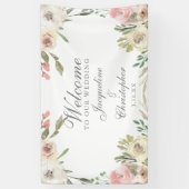Elegant Blush Pink Floral Welkom bij ons huwelijk Spandoek (Verticaal)