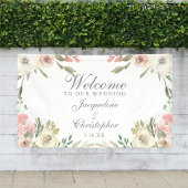 Elegant Blush Pink Floral Welkom bij ons huwelijk Spandoek