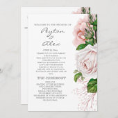Elegant Blush Pink Floral White Wedding Programme Programmakaart (Voorkant / Achterkant)