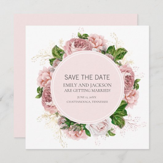 Elegant Blush Pink Floral White Wedding Save Date Kaart (Voorkant / Achterkant)